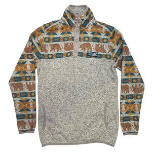 SIMPLY SOUTHERN Snap Neck Pullover "Southern Bear" Small Smoke Pockets Aztec EUC